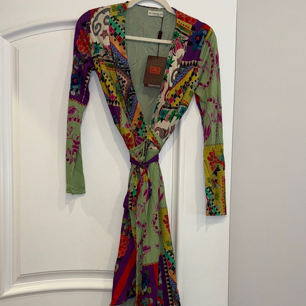 ETRO Colorful Long Sleeve Wrap Dress